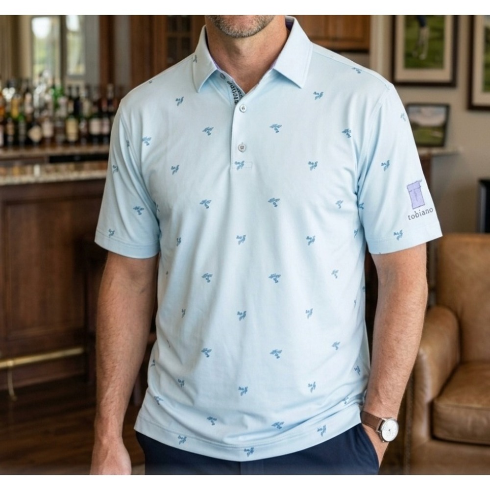 FootJoy Mens Tobiano Golf Polo Shirt XL Blue Thistle Print Performance